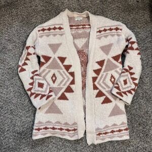 Warm & Cozy Lifestyle Southwest Fuzzy Boho Open Front Cardigan‎ Sweater Small